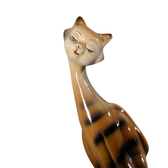 Vtg Ceramic Cat Figurine MCM Hand-Painted Stripes Glossy Finish tiger tabby - Picture 6 of 7
